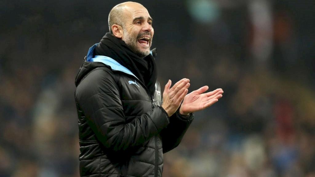 Pep Guardiola, durante el partido del Manchester City frente al Everton