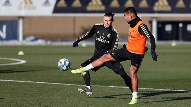 Gareth Bale y Casemiro, durante el entrenamiento