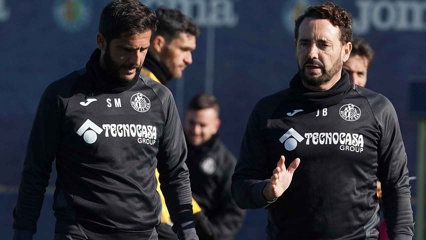 José Bordalás y Sergio Mora, durante el entrenamiento