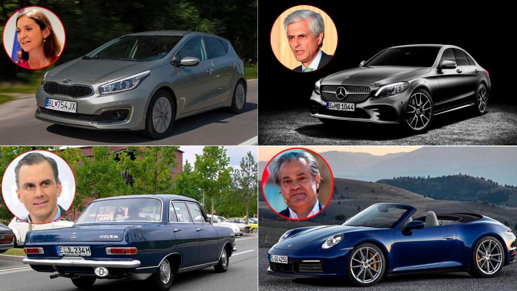 Reyes Maroto, Adolfo Suárez Illana, Javier Ortega Smith y Marcos de Quinto, diputados de los distintos partidos, junto a sus coches.
