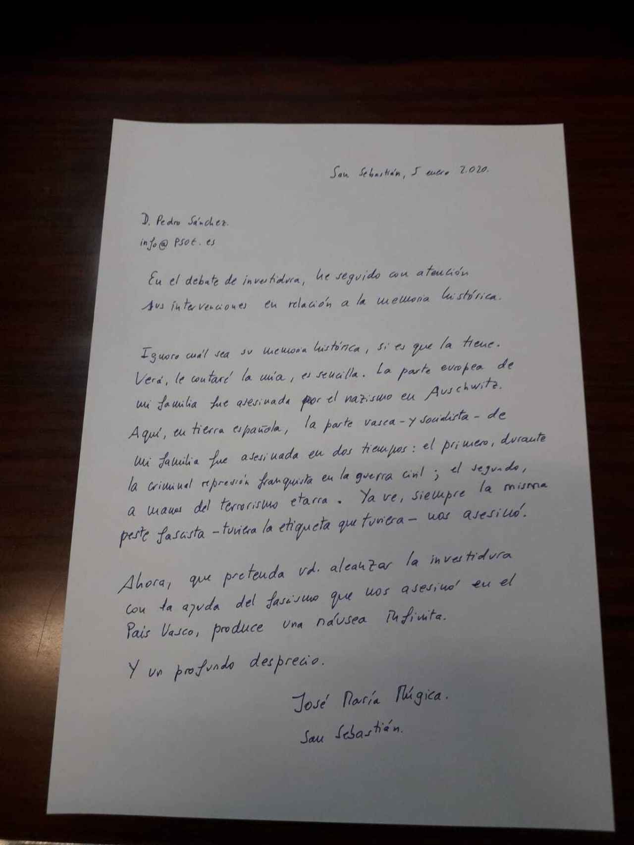 Carta manuscrita de José María Múgica.