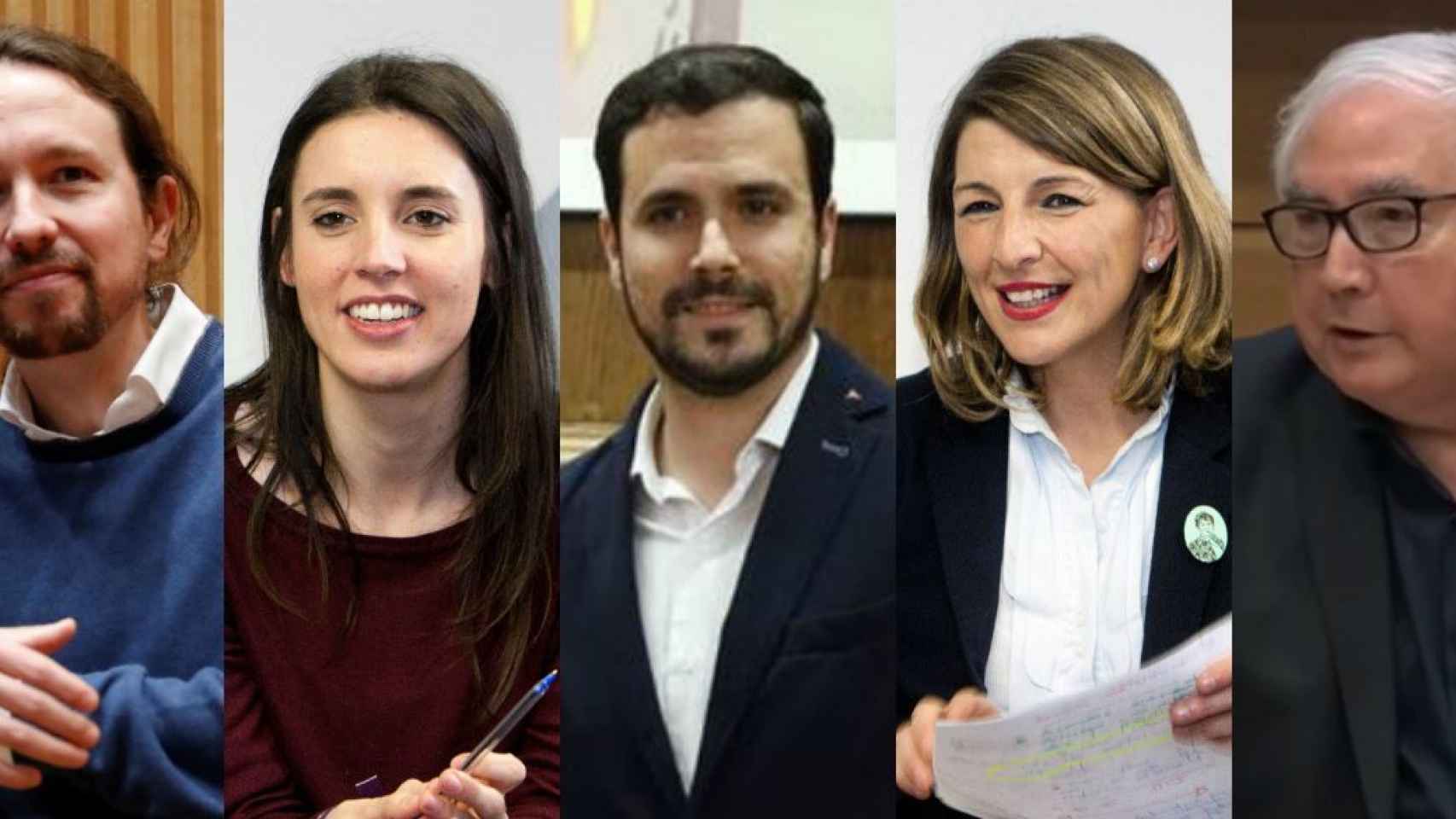 Pablo Iglesias y los cuatro futuros ministros de Podemos.