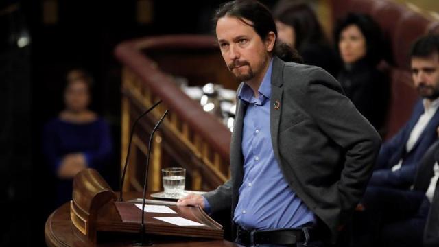 Pablo iglesias, durante su intervención este martes en el Congreso en la investidura de Sánchez.