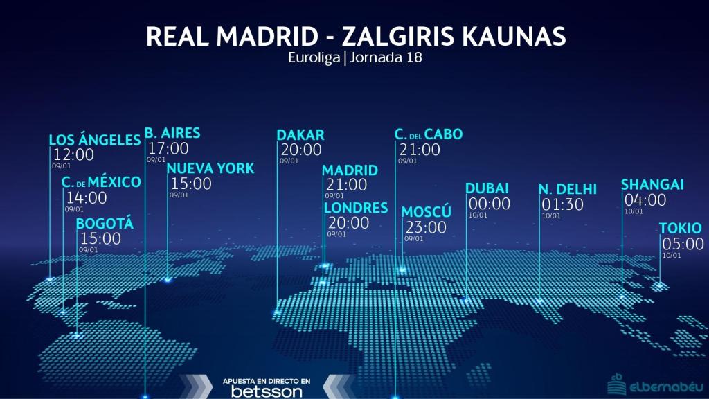 Horario Real Madrid -Zalgiris