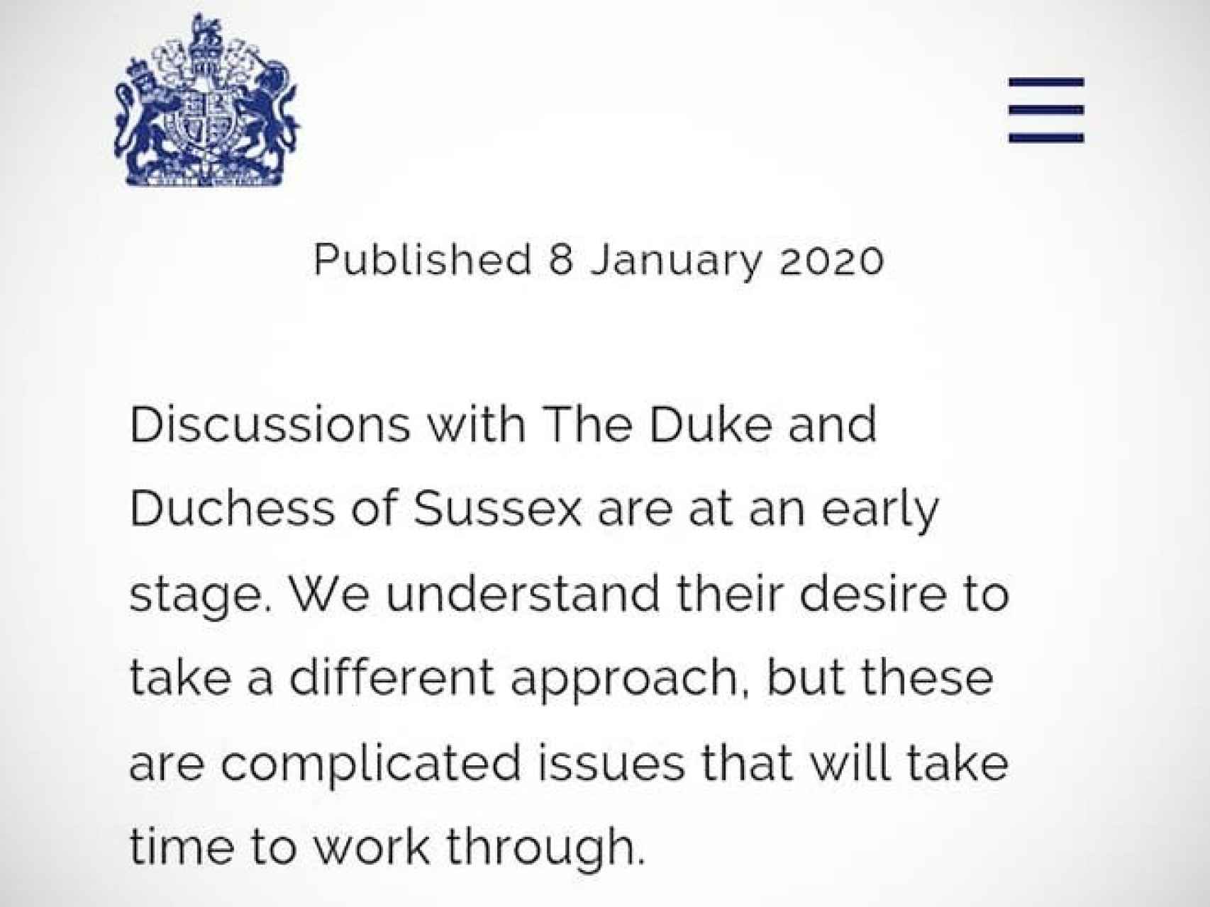 Comunicado oficial de la reina Isabel II de Inglaterra.