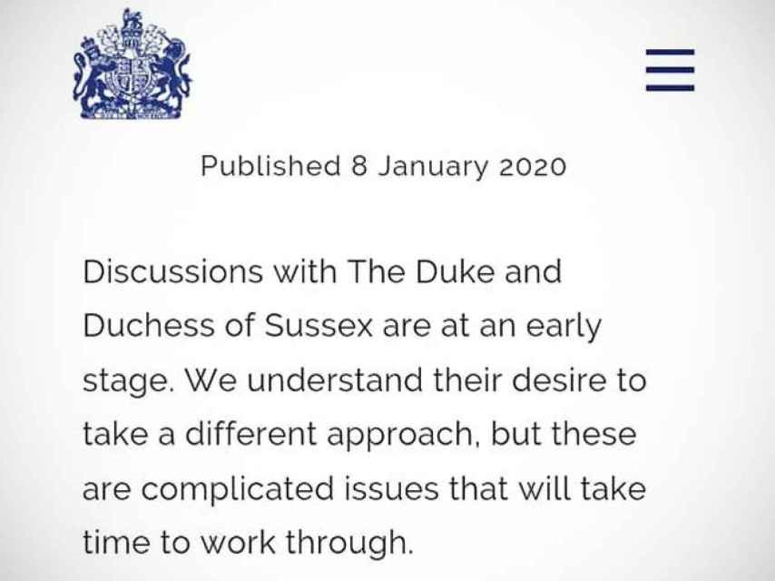 Comunicado oficial de la reina Isabel II de Inglaterra.