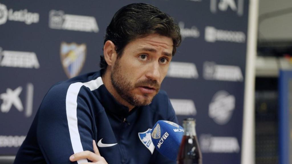 Víctor Sánchez del Amo, en rueda de prensa con el Málaga