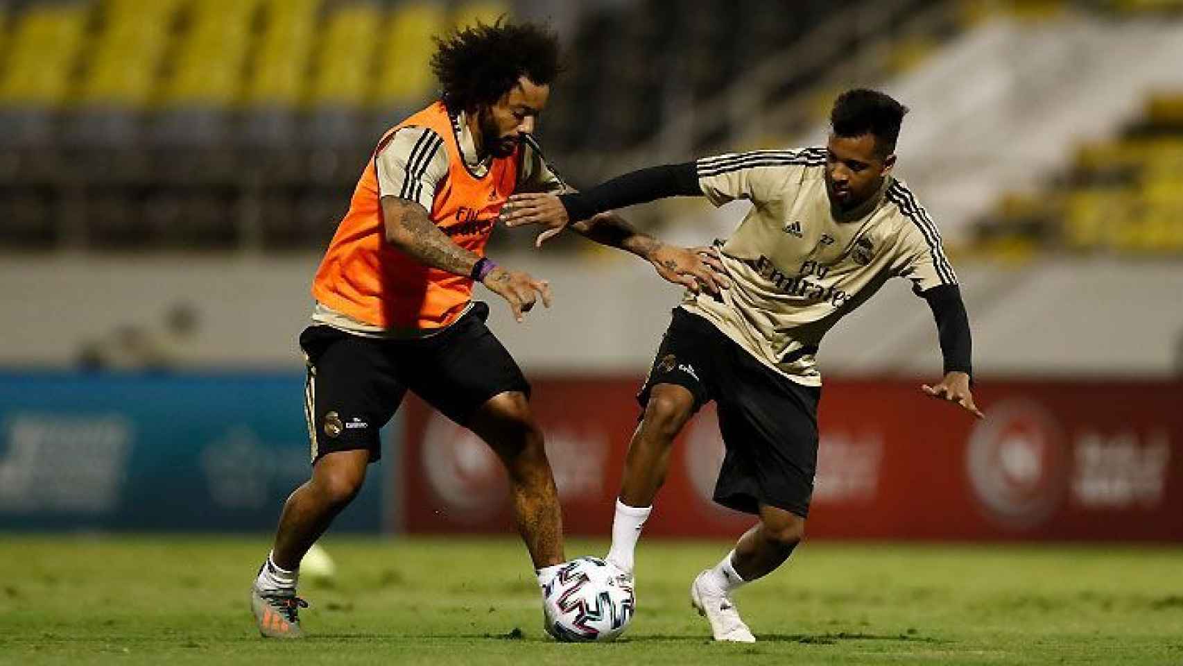 Rodrygo y Marcelo, en un entrenamiento del Real Madrid