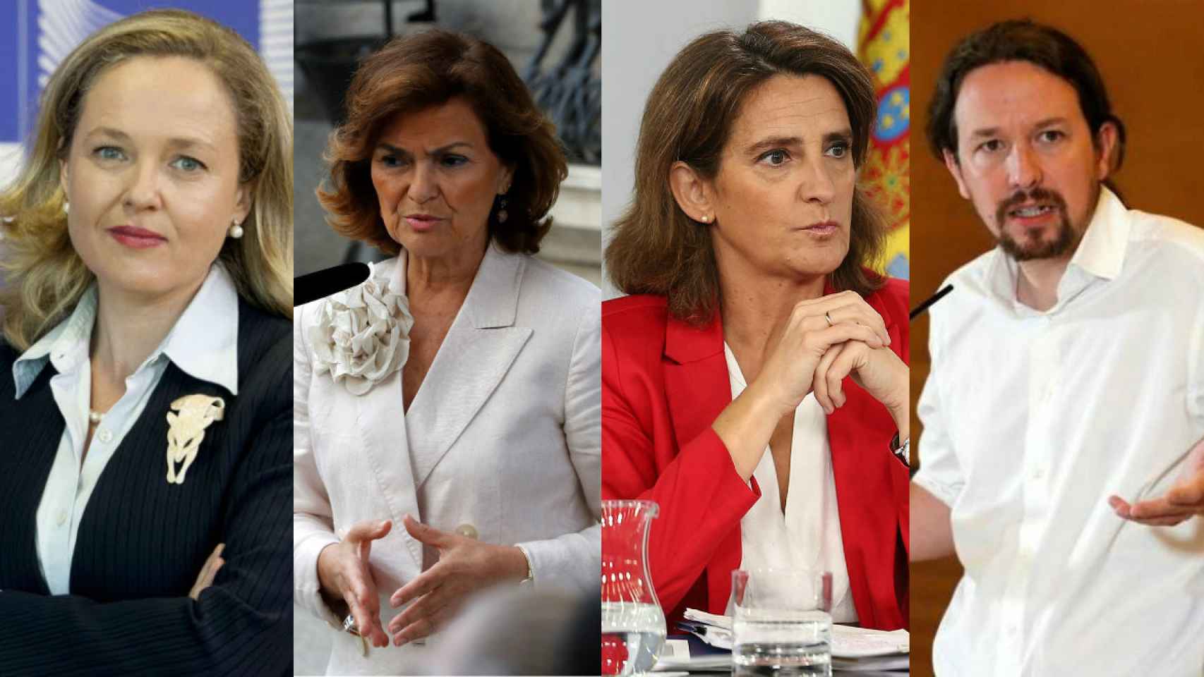 Nadia Calviño, Carmen Calvo, Teresa Ribera y Pablo Iglesias.