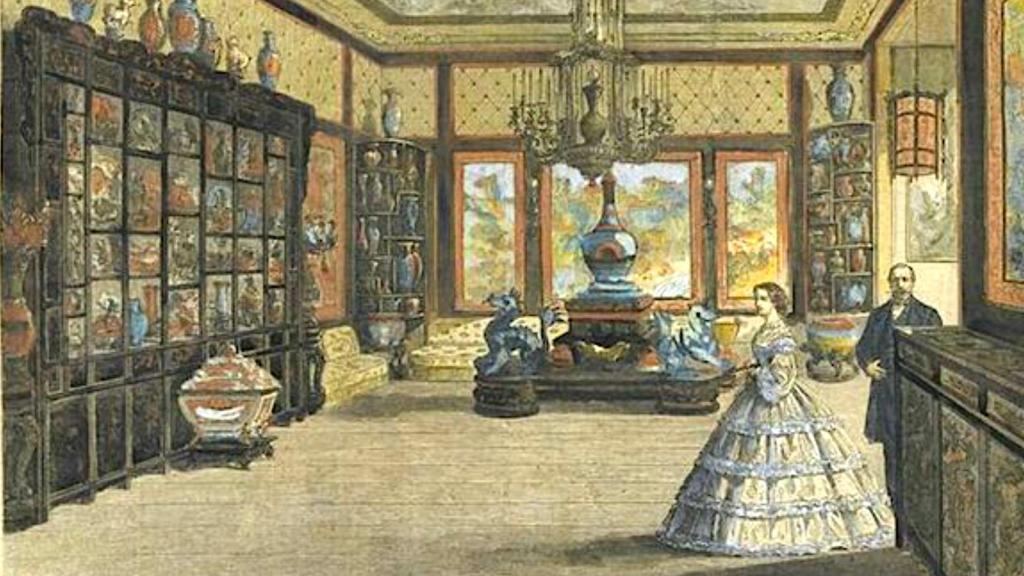 Un grabado que muestra a Eugenia de Montijo, mujer de Napoleón III, en la sala china de Fontainebleau.