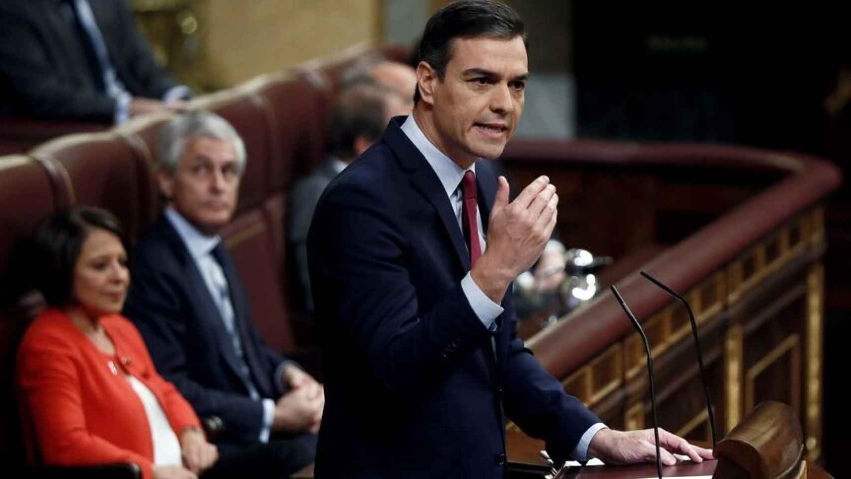 Pedro Sánchez, presidente del Gobierno, durante su intervención en el debate de investidura.