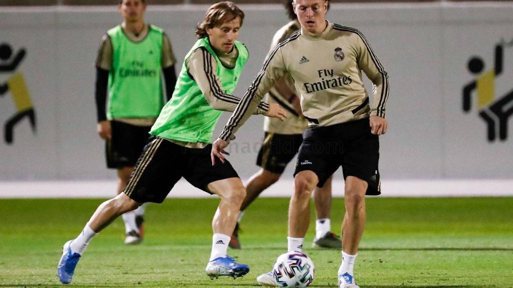 Modric y Kroos, en un entrenamiento del Real Madrid