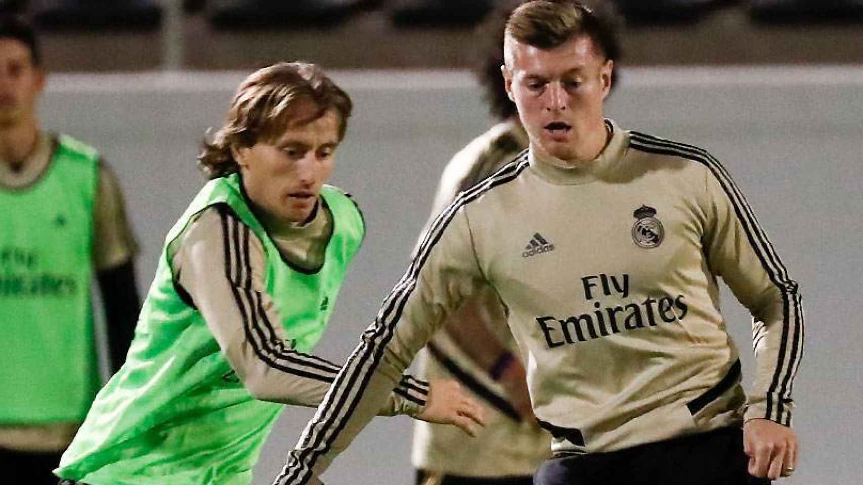 Modric y Kroos, en un entrenamiento del Real Madrid