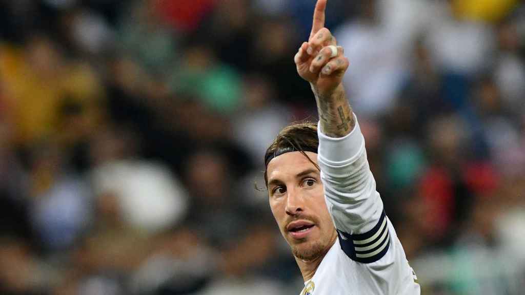 Sergio Ramos celebra el penalti marcado en el final de la Supercopa de España, en  Jeddah.