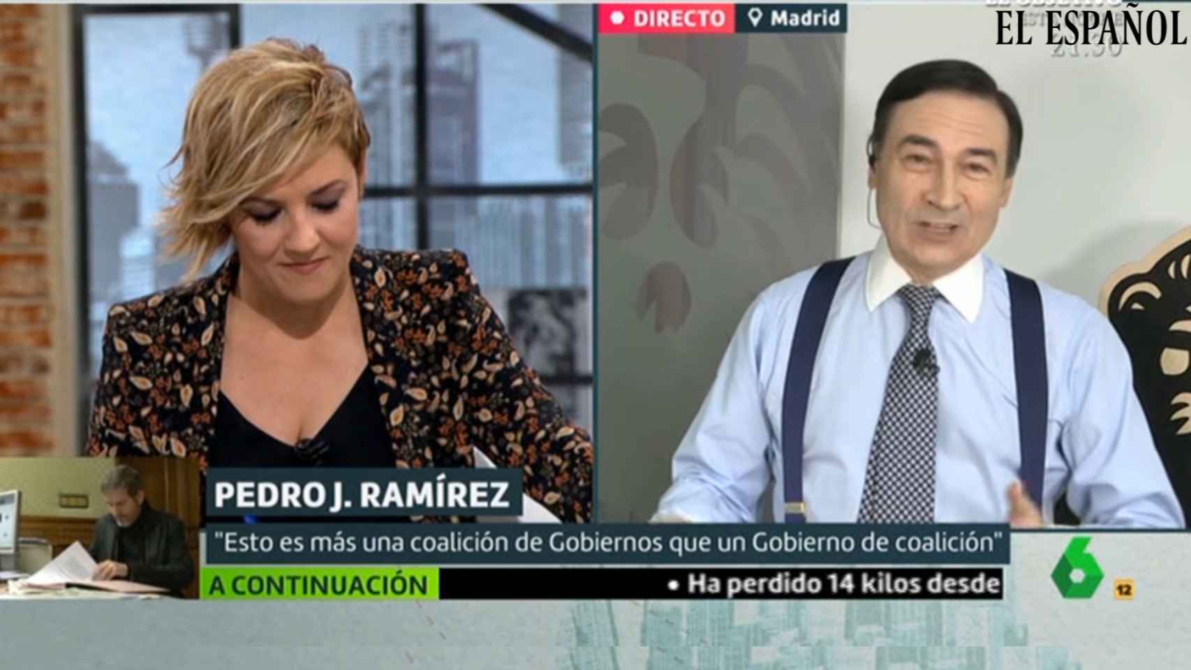 Cristina Pardo bromea con Pedro J. Ramírez en la entrevista.