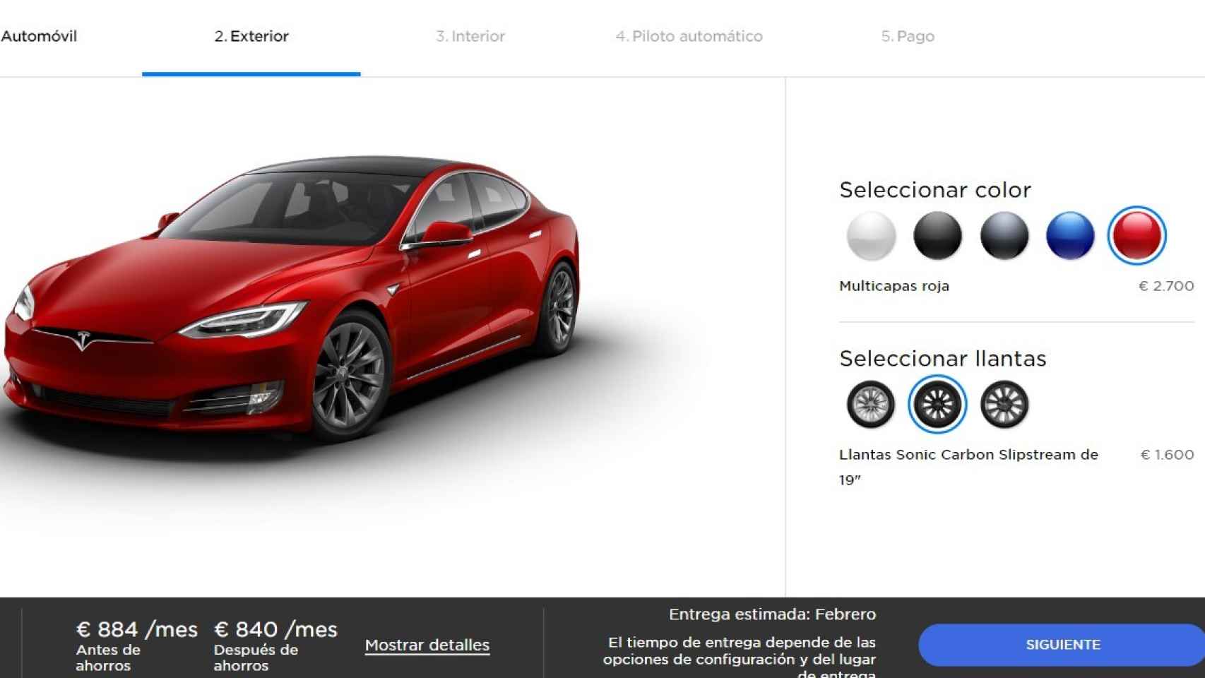 Elegir color y llantas Tesla Model S