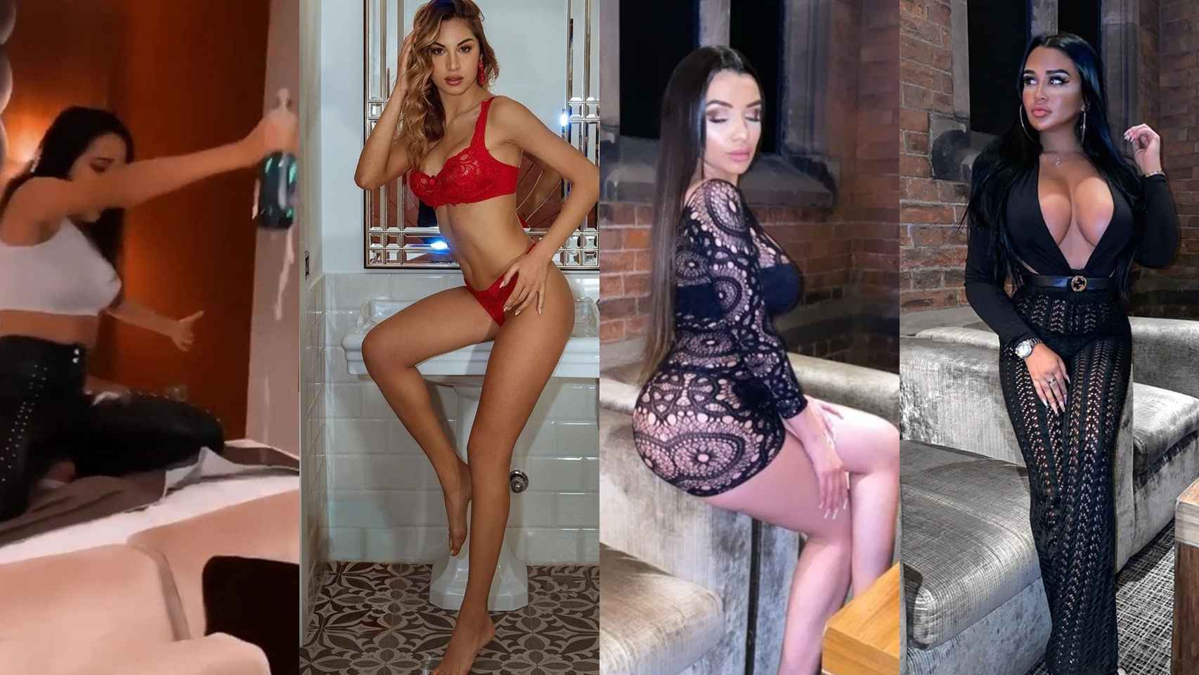 Marta Tejada agitando una botella, Chira Giuffrida, Amira Paula e Isa Rivera, las modelos de la fiesta