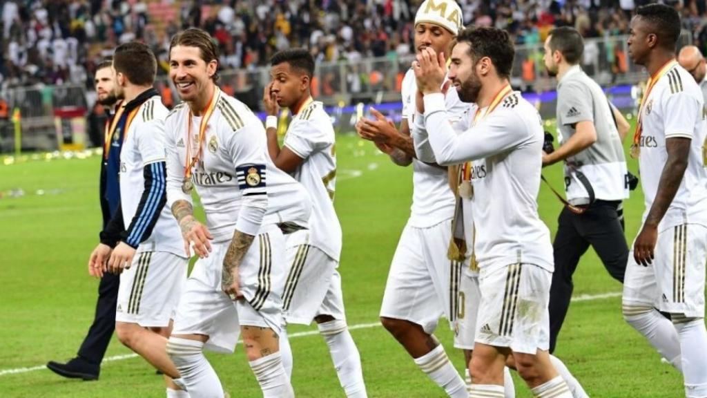 Los jugadores en la celebración de la Supercopa de España