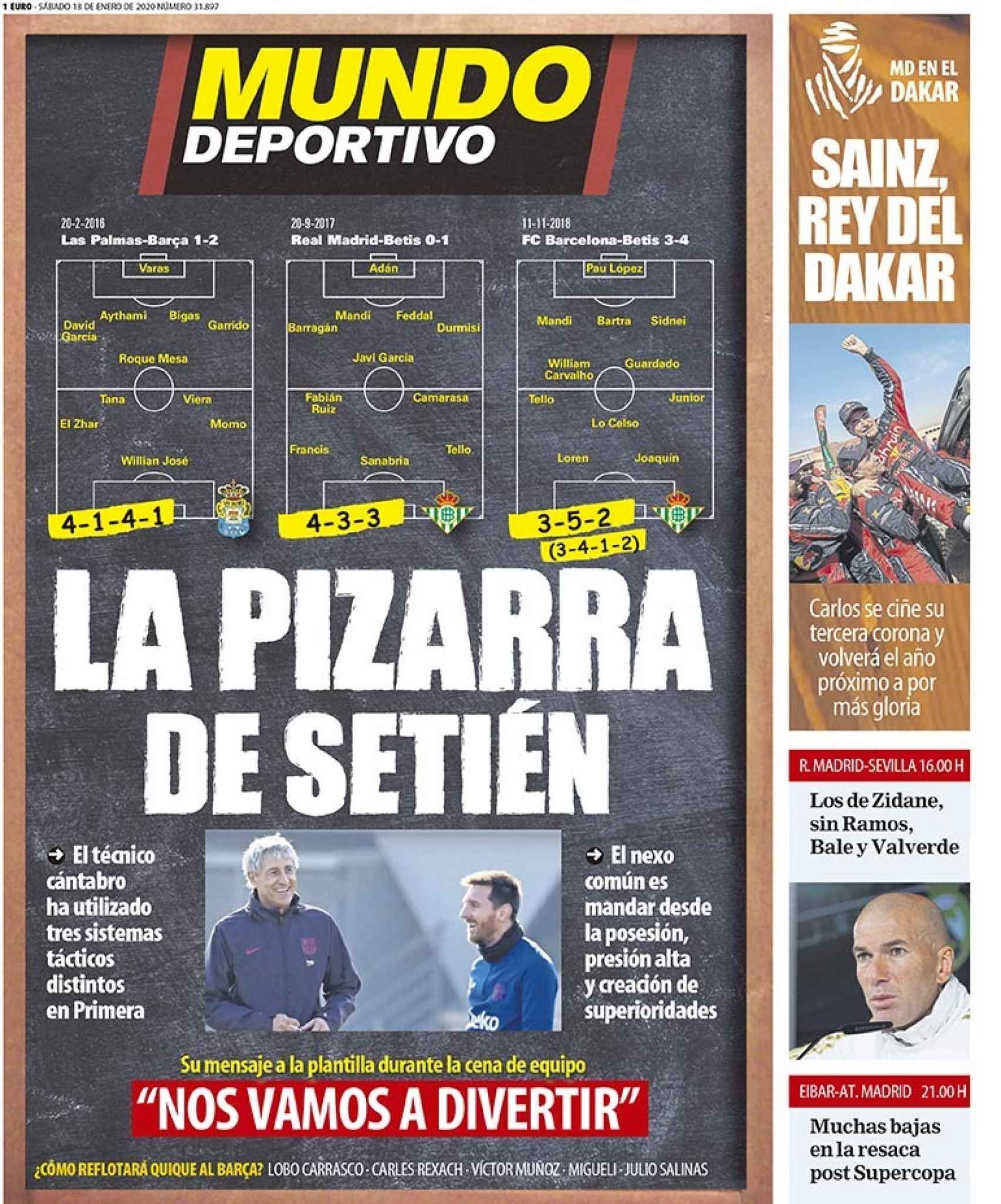 La portada del diario Mundo Deportivo (18/01/2020)