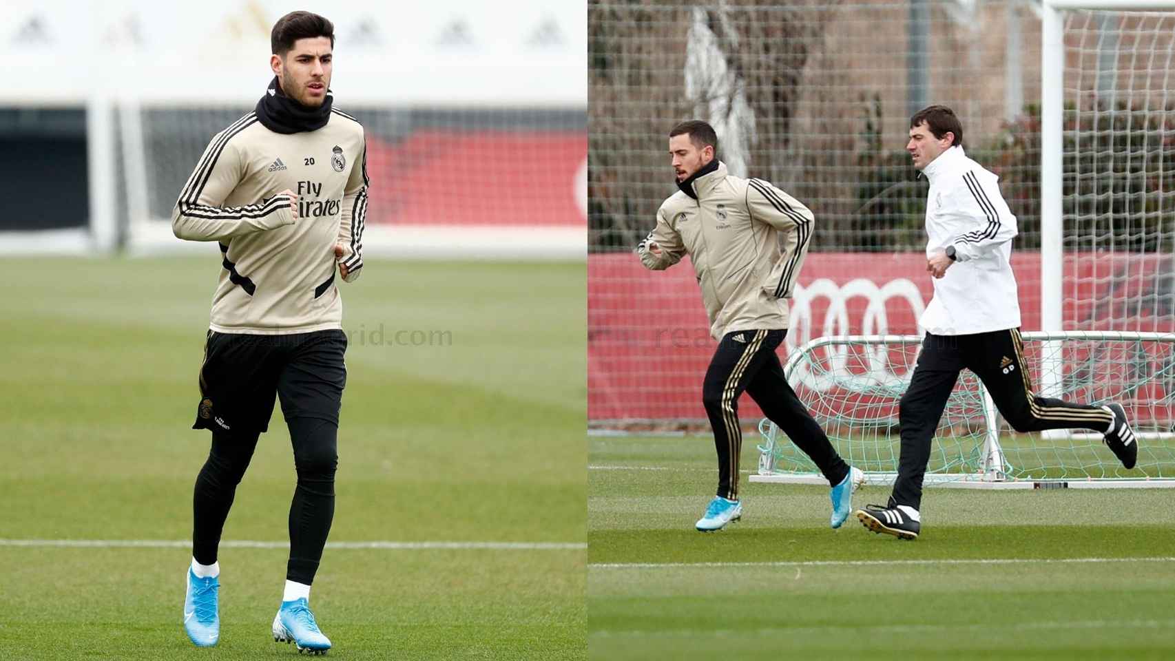 Marco Asensio y Eden Hazard, durante el entrenamiento de este lunes