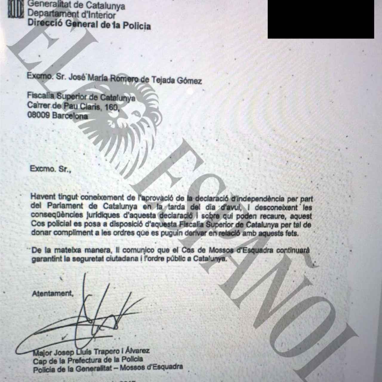 Carta al fiscal superior. Una similar fue enviada al presidente del TSJC./