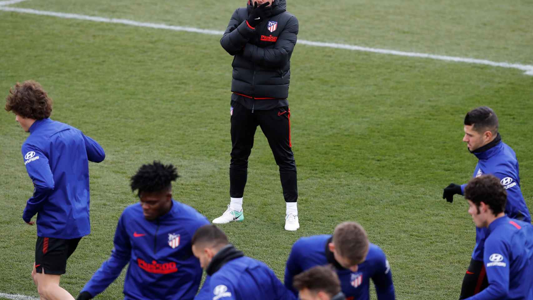 Simeone, en el entrenamiento del Atlético de Madrid