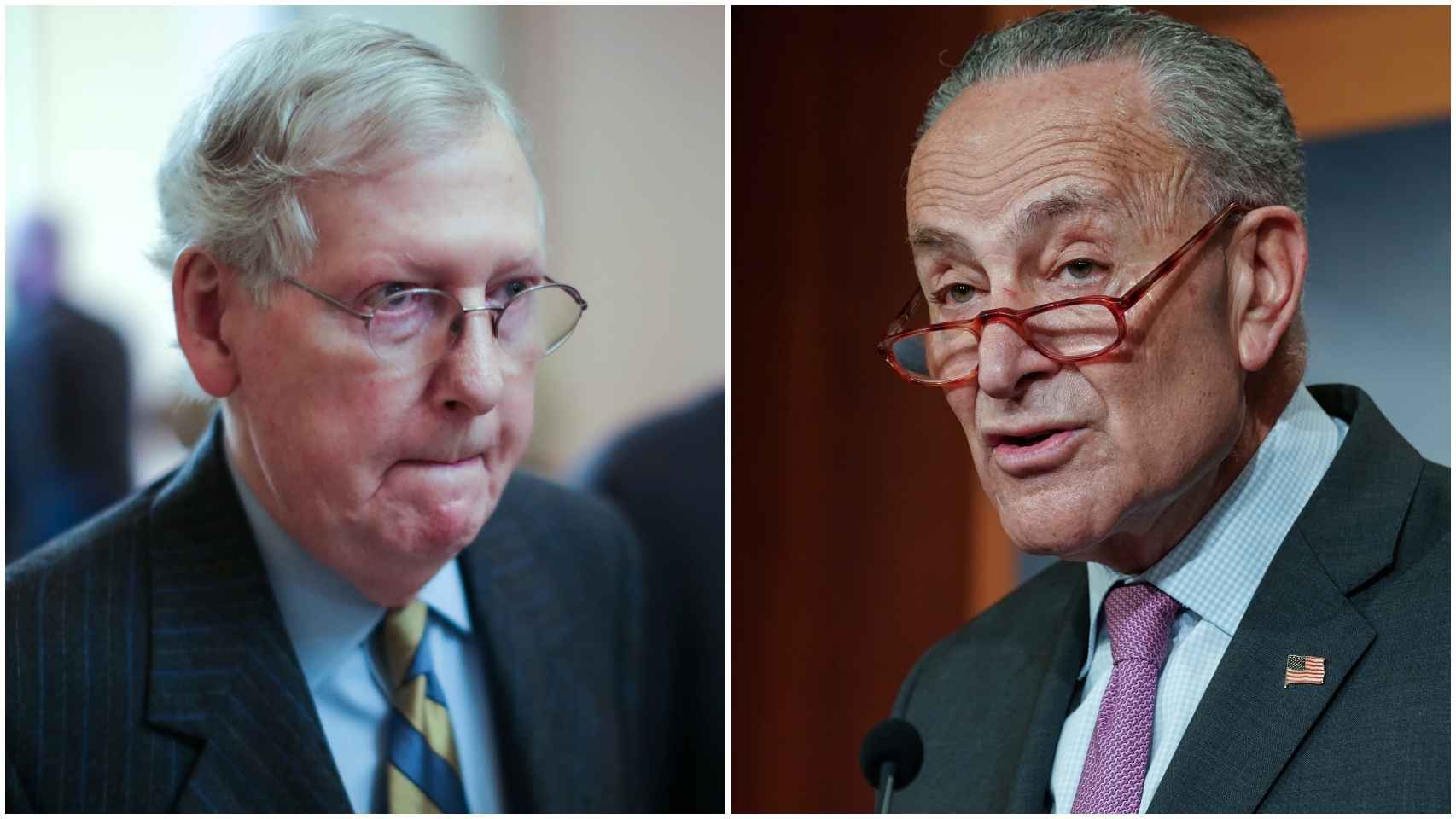 A la izquierda, el líder del Partido Republicano en el Senado Mitch McConnell; derecha, Chuck Schumer, líder demócrata.