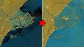 El Delta del Ebro, anegado en las imágenes del satélite Sentinel del proyecto Copernicus de la UE.