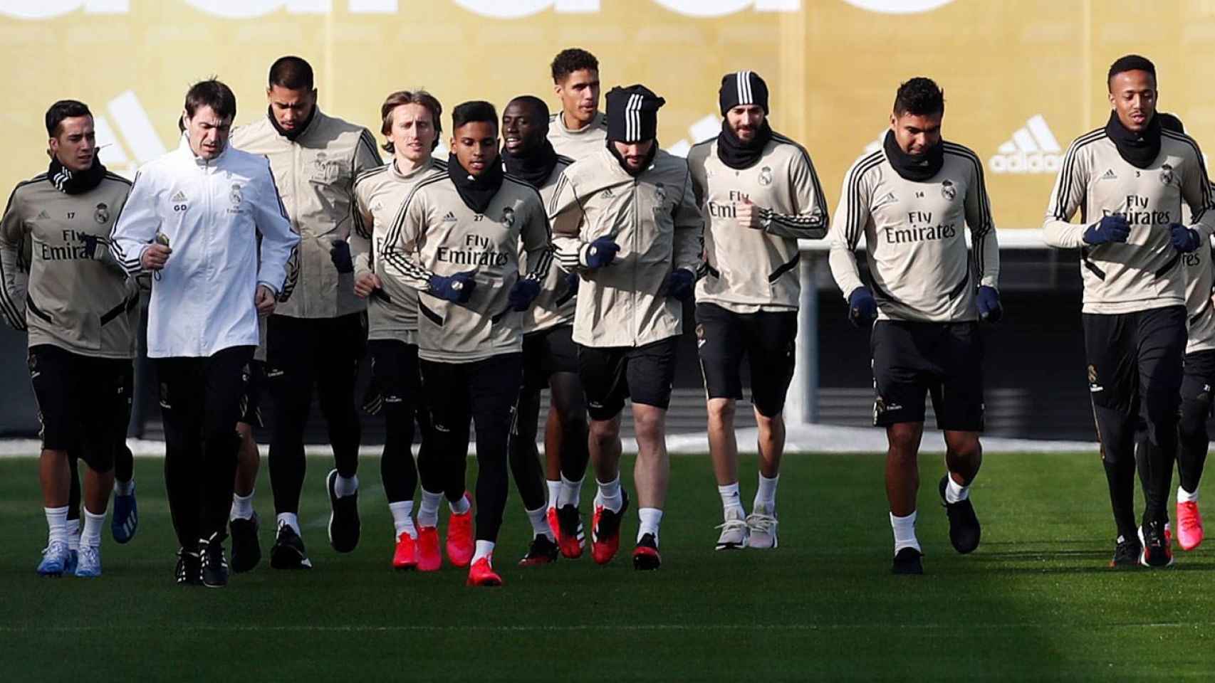 Jugadores del Real Madrid en un entrenamiento en Valdebebas