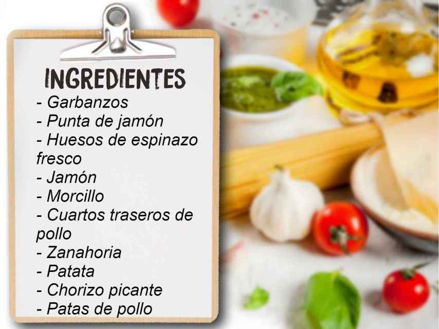 Ingredientes del cocido de Arancha de Benito.