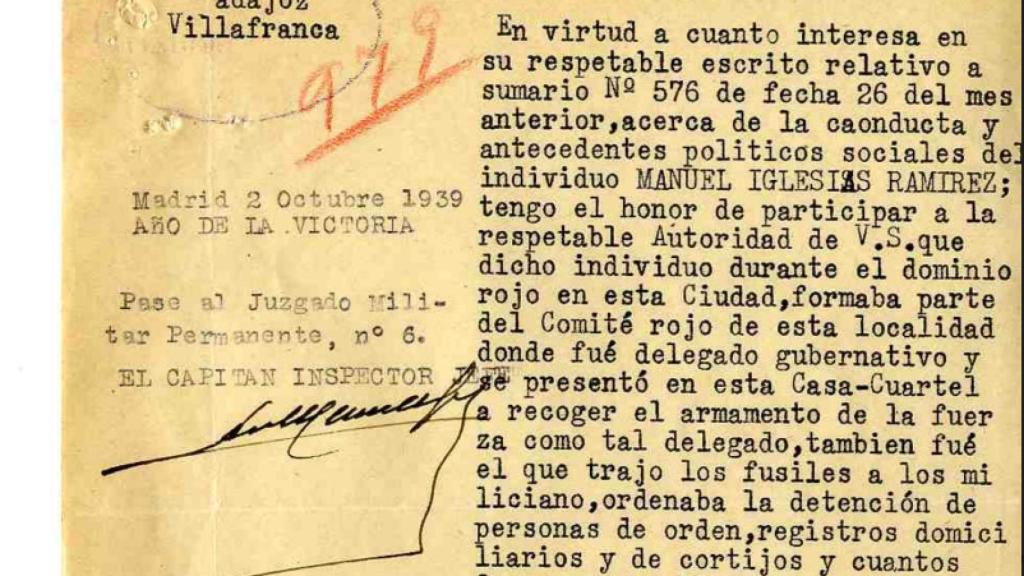 Sobre que Manuel Iglesias ordenaba la detención y ejecución de gente.