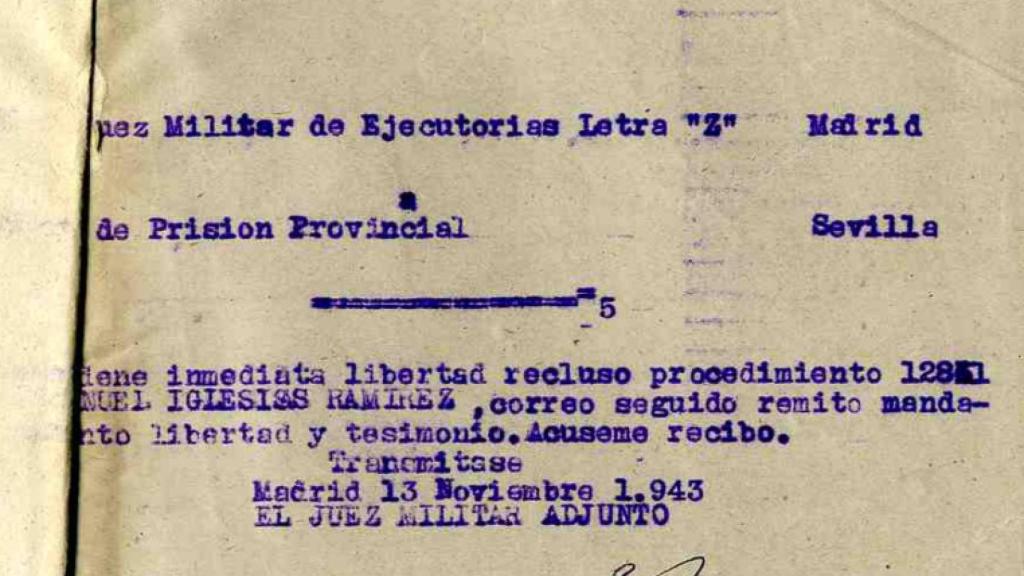 Orden de puesta en libertad de Manuel Iglesias.