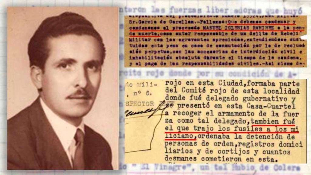Manuel Iglesias, abuelo del vicepresidente, junto a extractos del sumario al que ha tenido acceso EL ESPAÑOL.