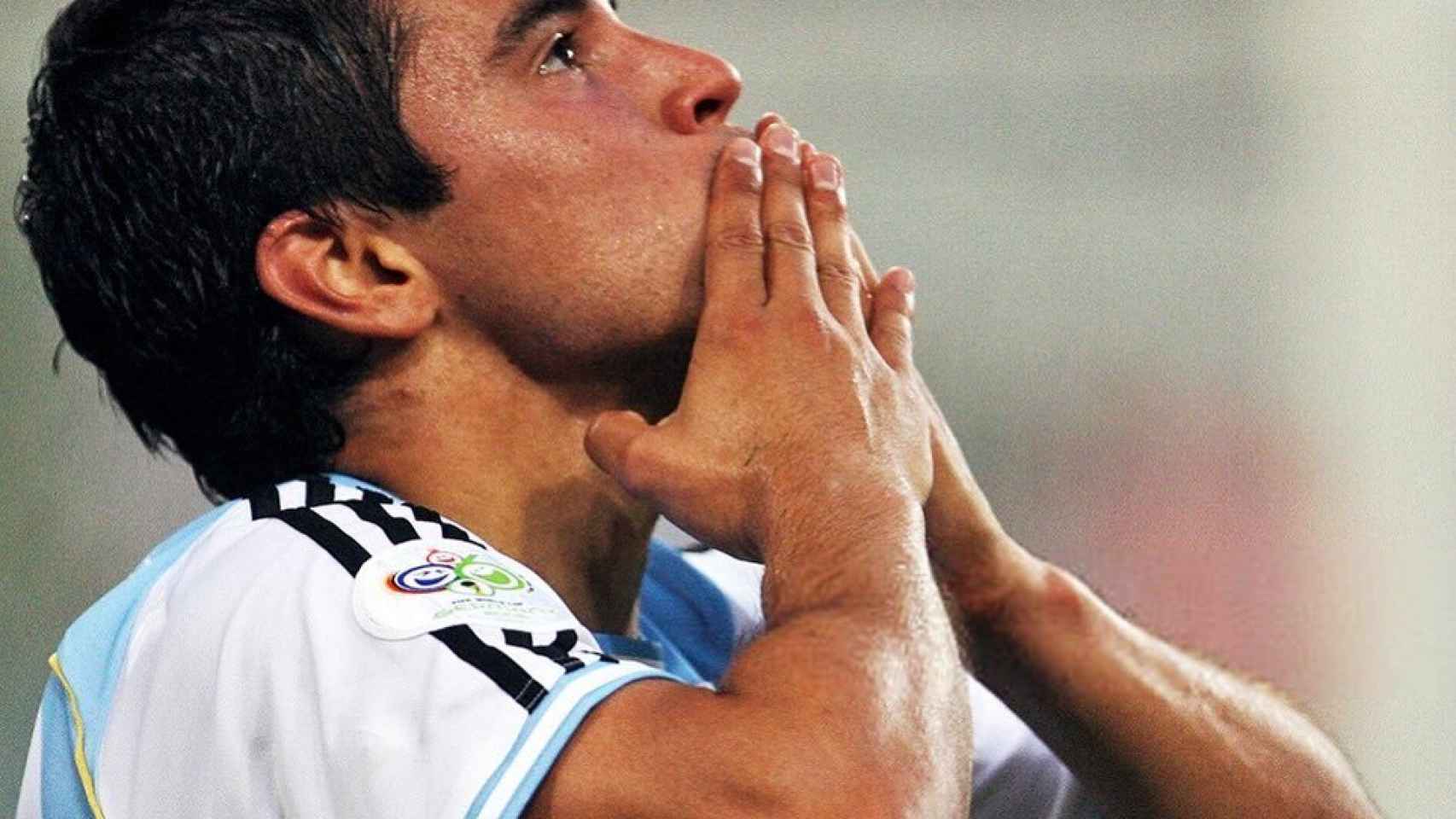 Javier Saviola, en un partido de la selección de Argentina