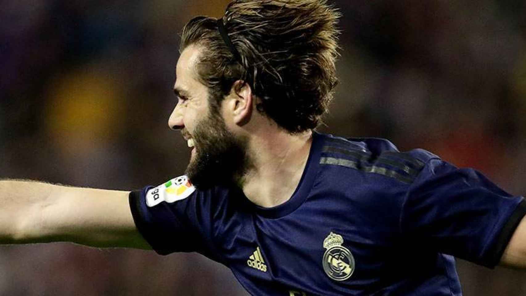 Nacho celebra un gol con el Real Madrid