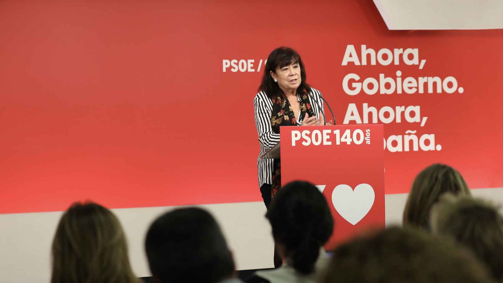 Cristina Narbona, este lunes en la sede del PSOE en Ferraz.