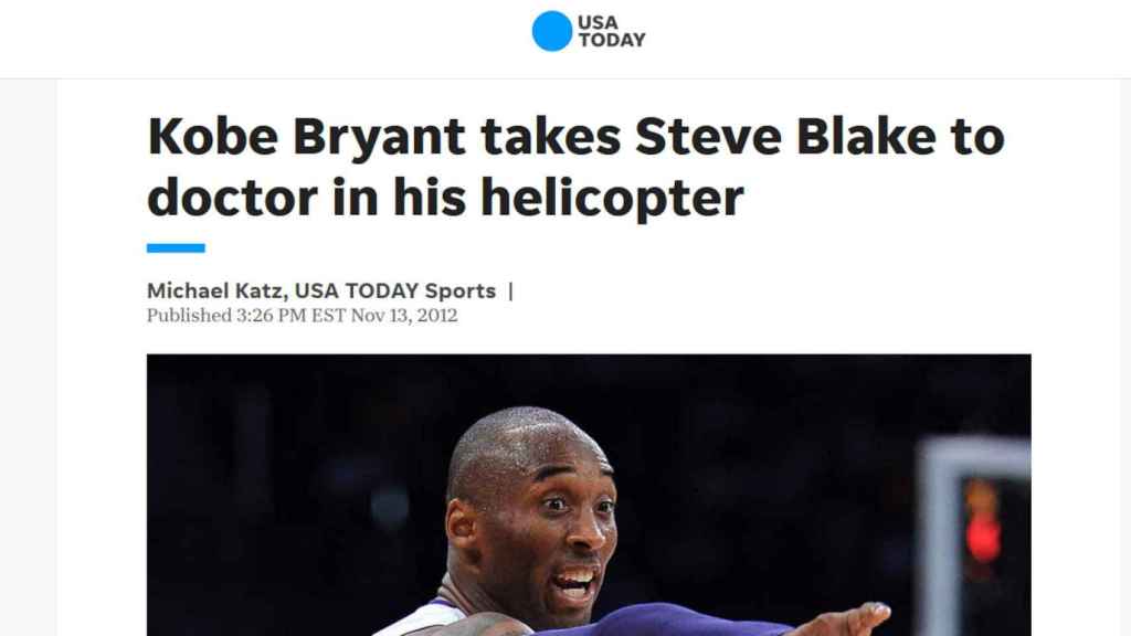 Publicación del 13 de noviembre del USA Today sobre el helicóptero de Bryant