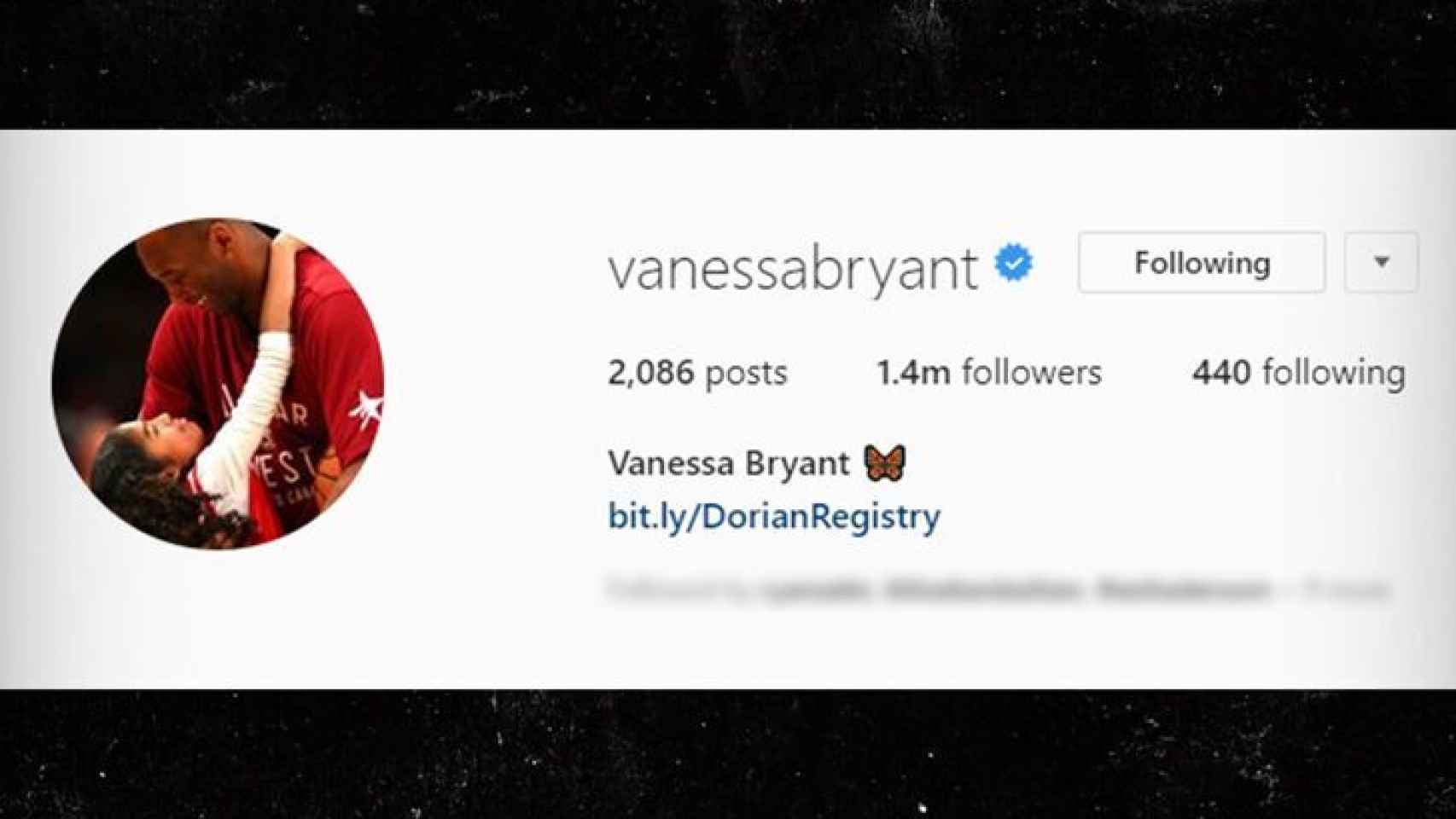 Foto de perfil en Instagram de Vanessa Bryant con Kobe y Gianna Maria