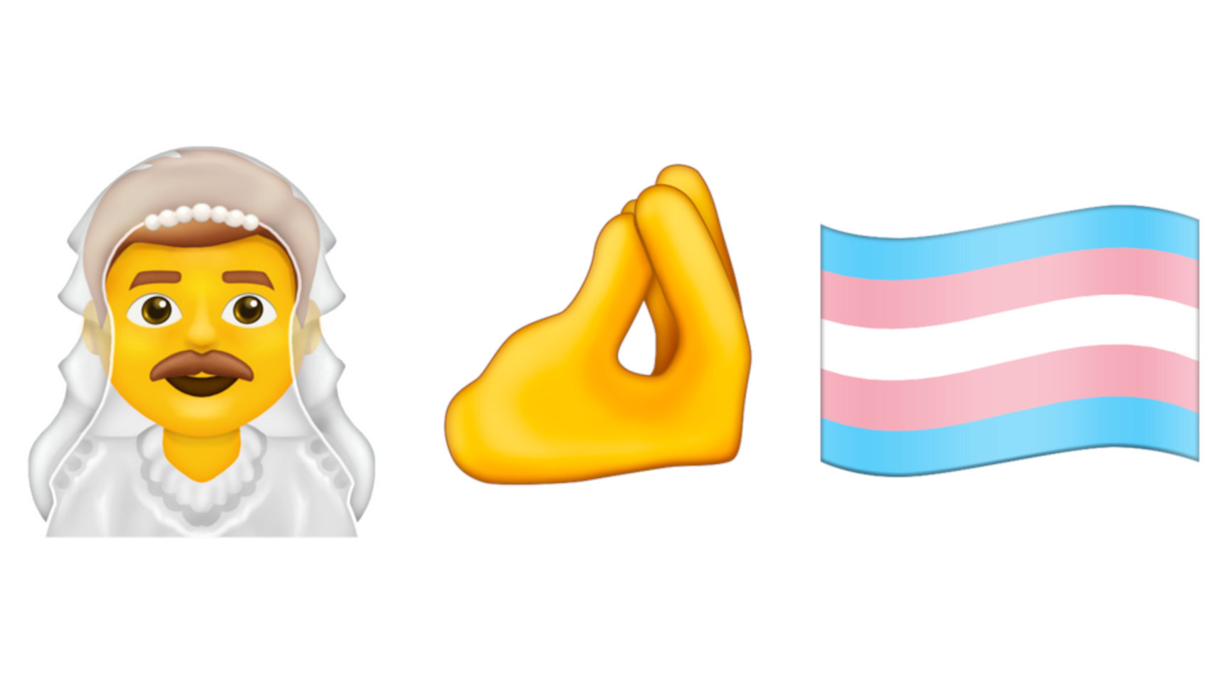Emoji de hombre con velo, dedos pellizcados y bandera trans, nuevos para 2020