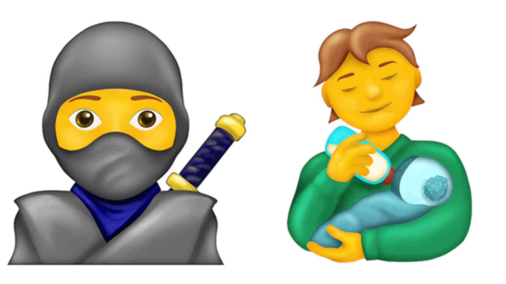 Emoji del ninja y de la persona dando el biberón a un bebé