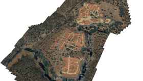 Reconstrucción digital del castro de Villasviejas, con el campamento militar romano en la parte superior derecha.