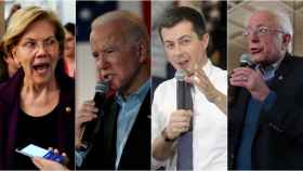 Candidatos demócratas. Desde la izquierda: Elizabeth Warren, Joe Biden, Pete Buttigieg y Bernie Sanders.