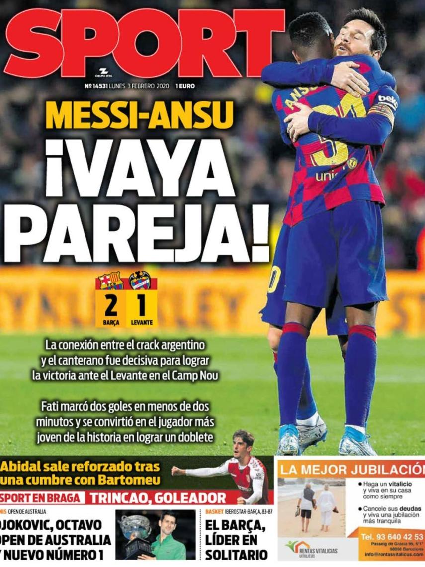 La portada del diario Sport (03/02/2020)