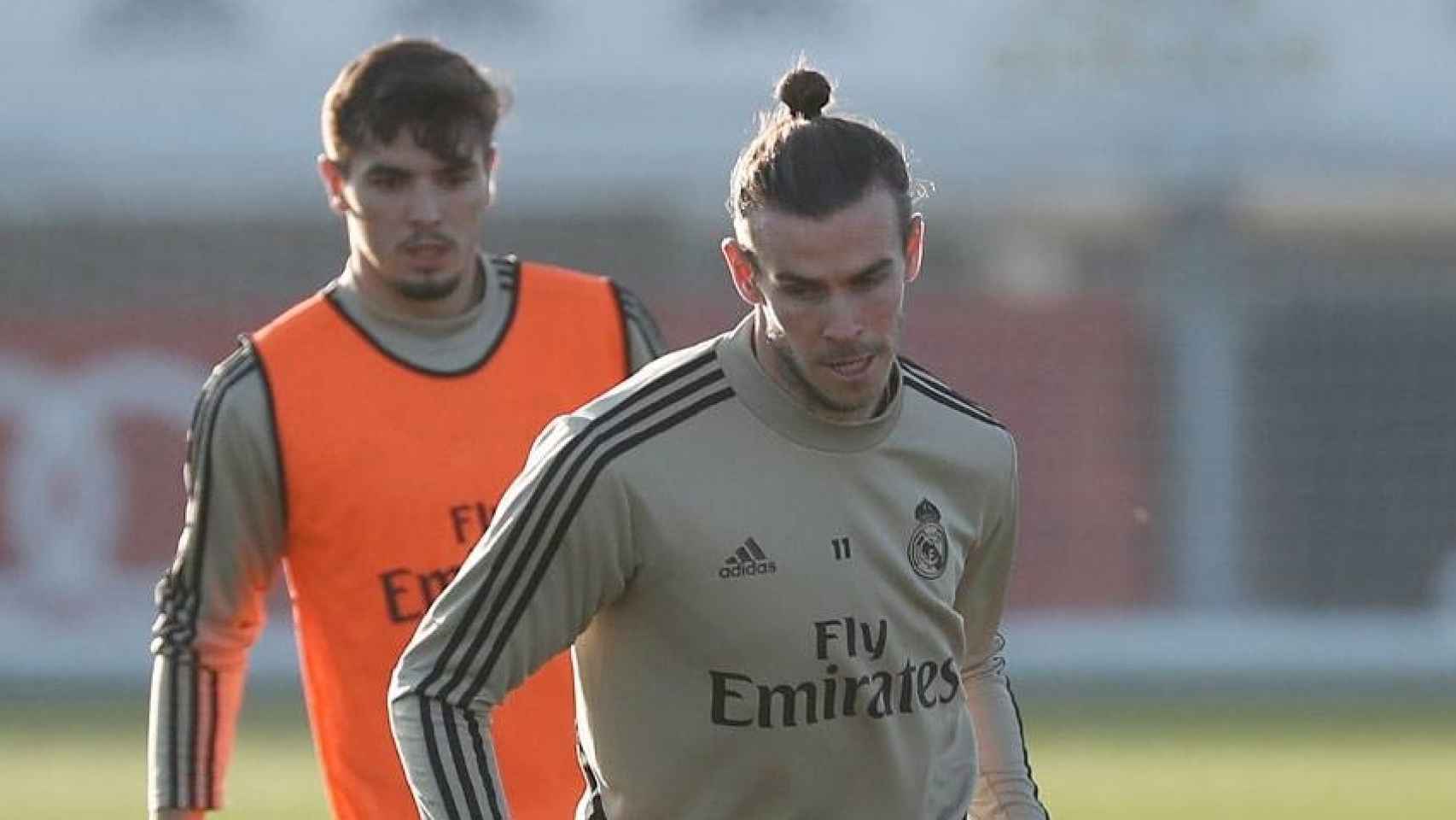 Gareth Bale y Brahím Díaz, durante un entrenamiento