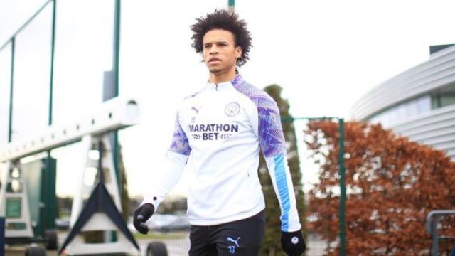 Leroy Sané, en un entrenamiento del Manchester City