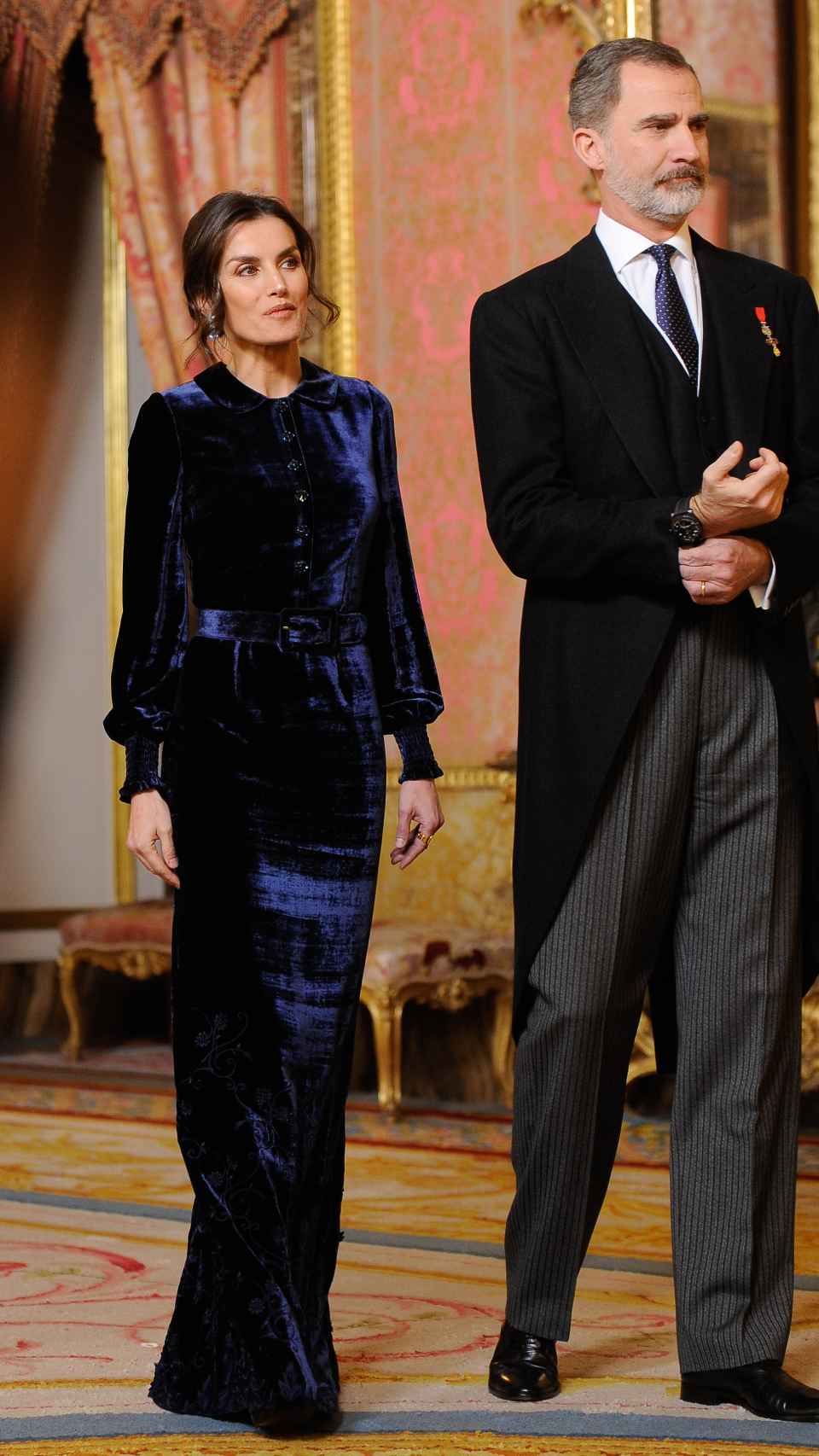 Letizia y Felipe VI durante la recepción en el Palacio Real.