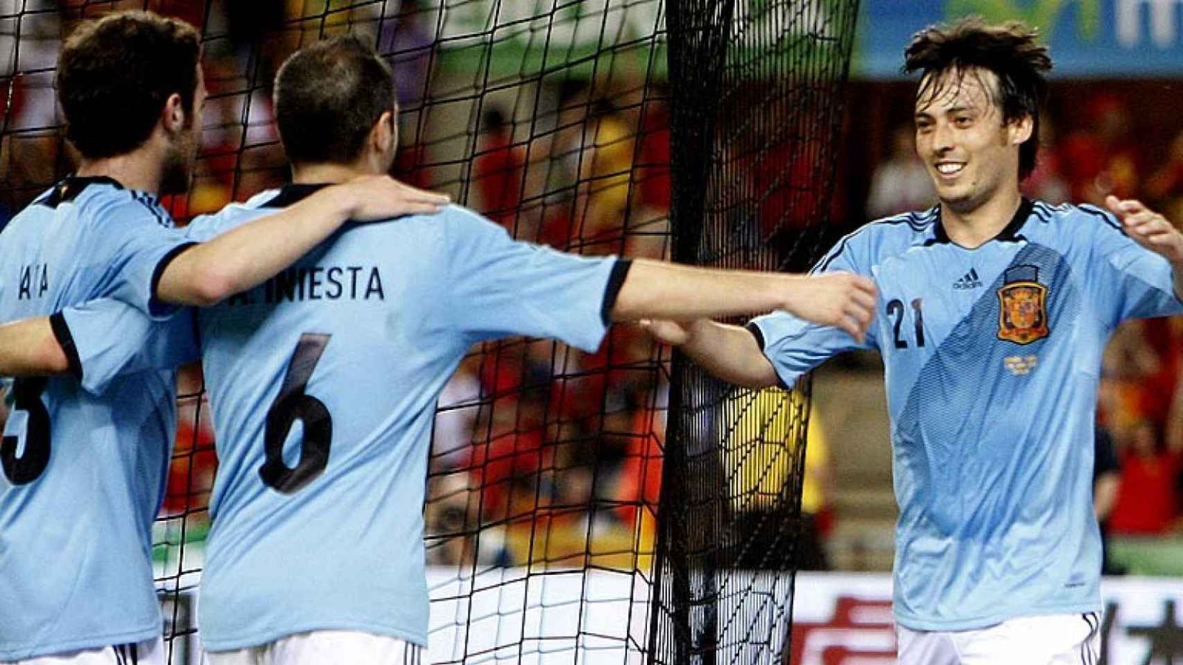 David Silva celebra su gol en el España - China celebrado en el Estadio de La Cartuja