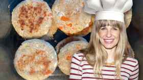 Carola Baleztena con sus hamburguesas de quinoa en un montaje de Jaleos.