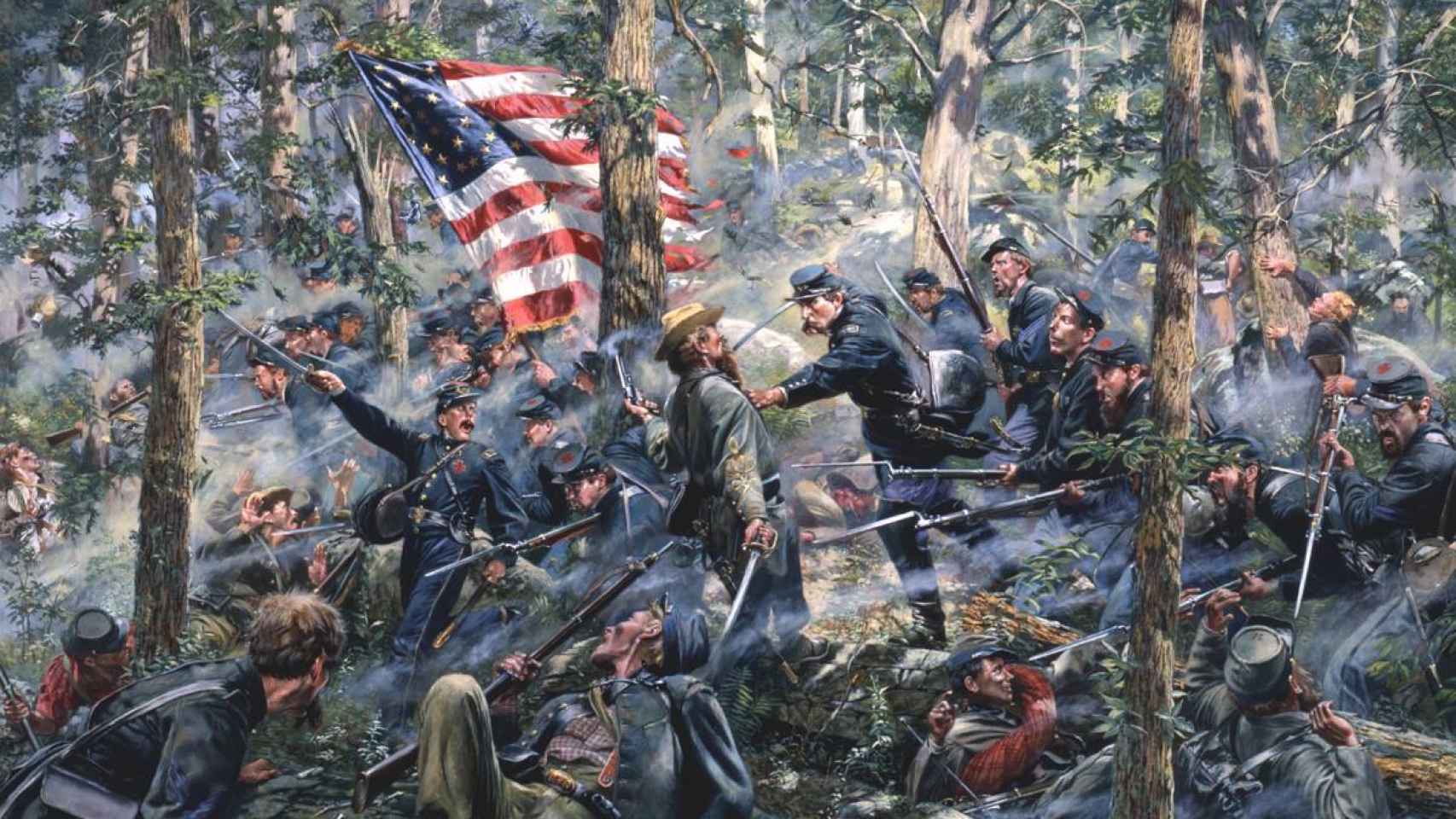 Una escena de la batalla de Gettysburg, pintada por el artista Don Troiani.