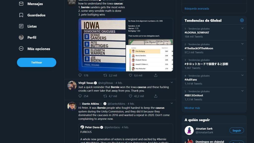 Partidarios de Bernie Sanders ponen en duda los resultados en Twitter